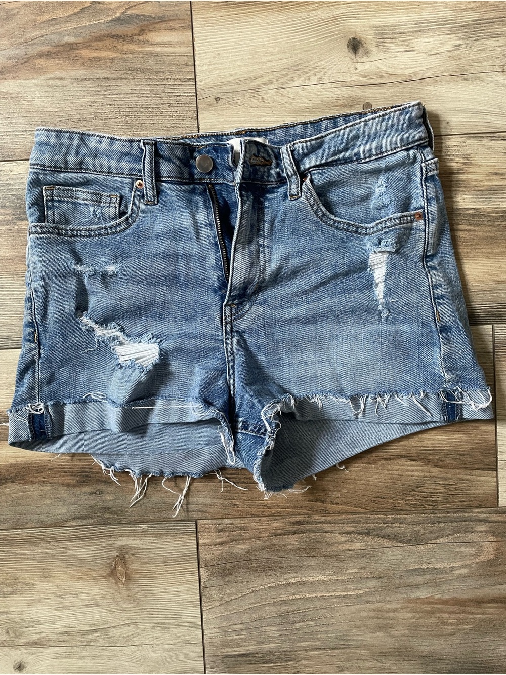H&M Light Blue Distressed Denim Cutoff Shorts